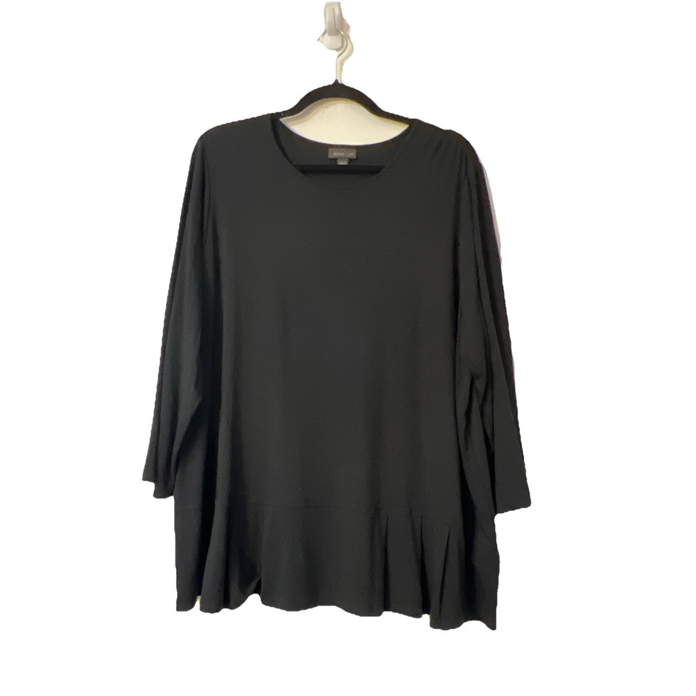 J.Jill Wearever Collection Top Women's XL Black Ruffle Hem Long Sleeve Blouse